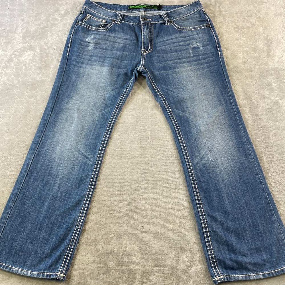 Rock Roll Jeans Pistol Straight Mens 36x30 Blue Heavy Stitch Western Festival